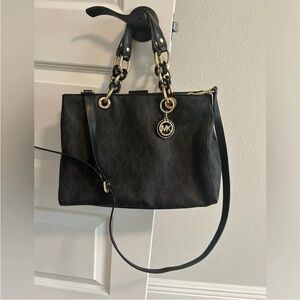Michael Kors Black and Gold Tote with Signature Monogram Cynthia